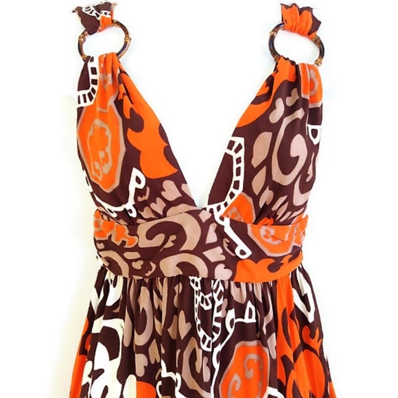 SiLK Milly Knit Dress Fit Flare Plunging V Neck Mod Bamboo O Ring Side Zip USA P - Picture 5 of 8